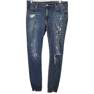 Silver Jeans Co Distressed Skinny Jeans Medium Wash Stretch Denim Ankle 30 x 27